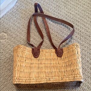 Stylish Tan Woven Tote Bag with Brown Straps
